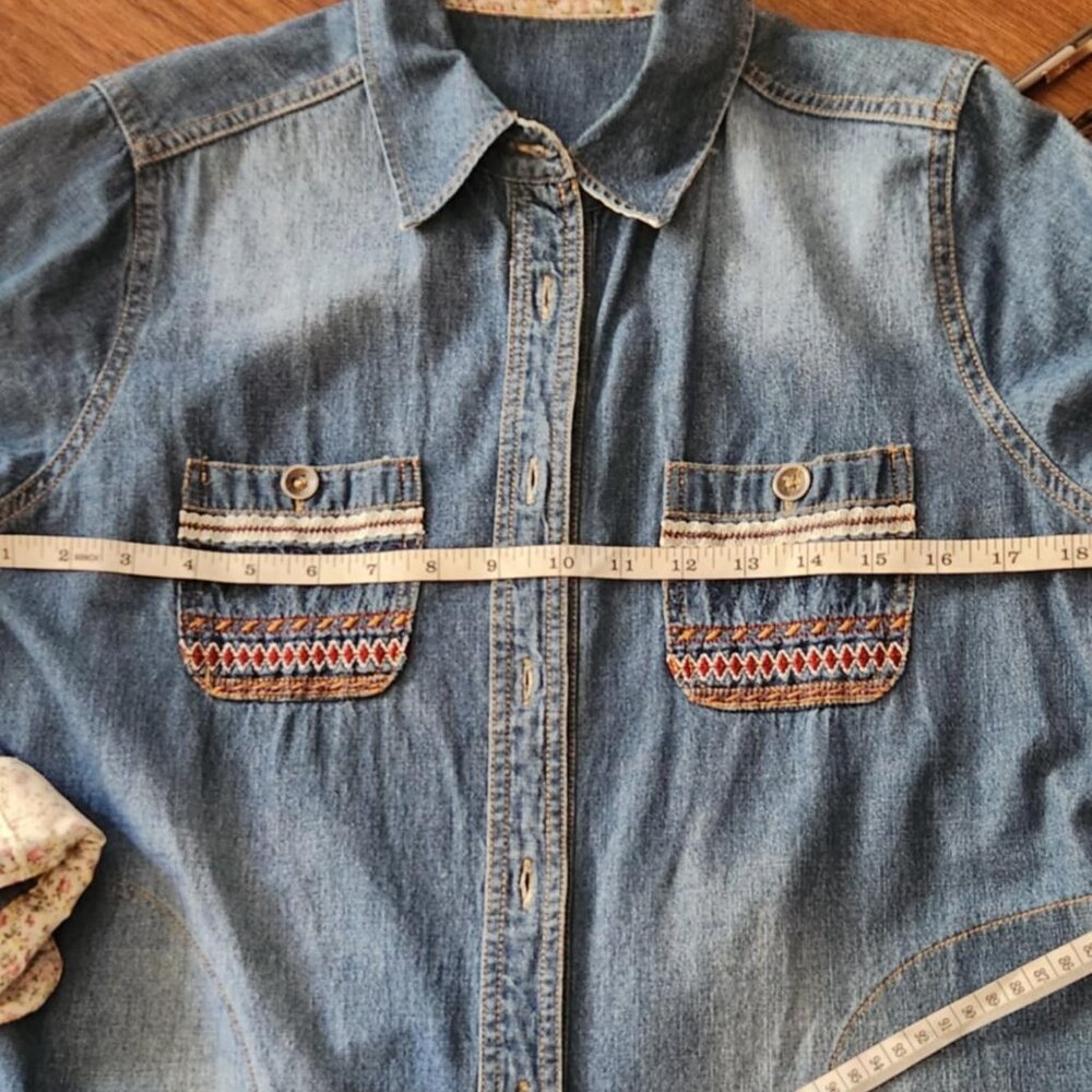 Snidel Denim Southwestern Bohemian Dress Blue Collared Neck SZ M # 2352 - Picture 2 of 16